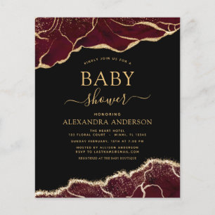 Budget Agate Burgundy Baby Shower Gold Invitation Flyer