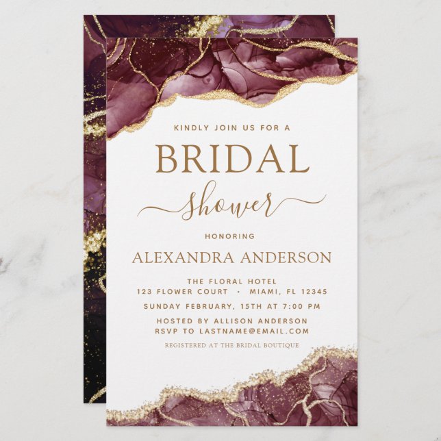 Budget Agate Burgundy Bridal Shower Gold (Front/Back)