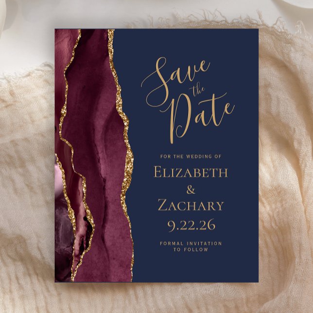 Budget Agate Burgundy Gold Navy Save the Date (Creator Uploaded)