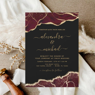 Budget Agate Burgundy Gold Wedding Invitation