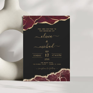 Budget Agate Burgundy Gold Wedding Invitation