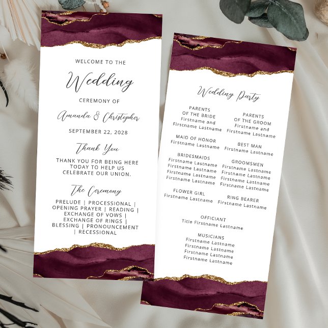 Budget Agate Burgundy Gold Wedding Program Rack Card (Creator Uploaded)