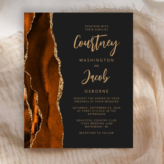 Budget Agate Burnt Orange Black Wedding Invite (Creator Uploaded)
