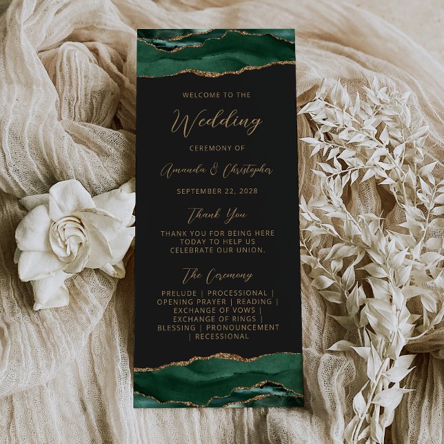 Budget Agate Emerald Green Dark Wedding Program Rack Card (Creator Uploaded)