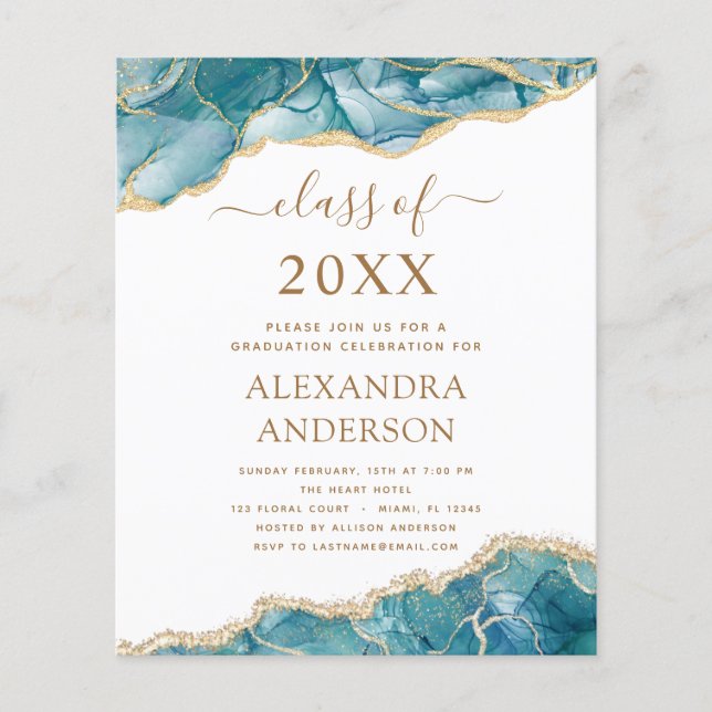 Budget Agate Graduation 2022 Teal Gold Blue (Front)