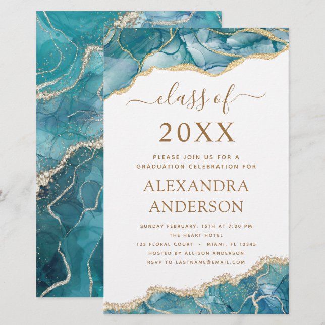Budget Agate Graduation 2022 Teal Gold Blue (Front/Back)
