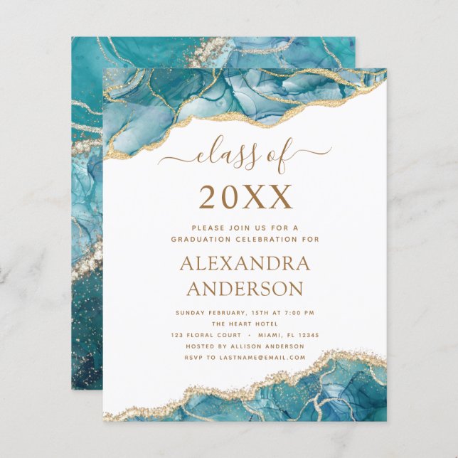 Budget Agate Graduation 2022 Teal Gold Blue (Front/Back)