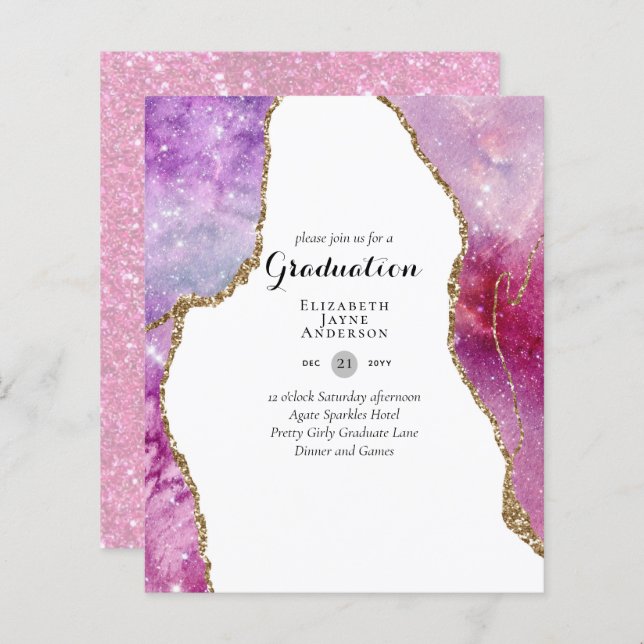 BUDGET Agate GRADUATION Party Invites Glitter Glam (Front/Back)