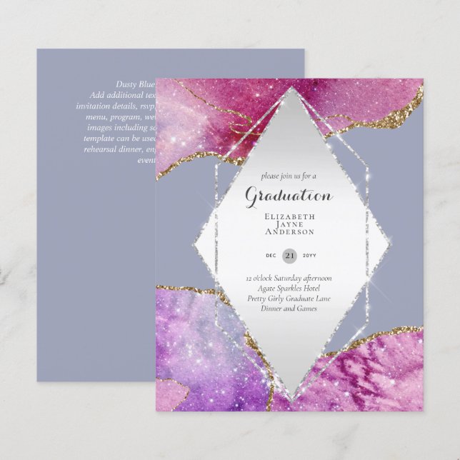 BUDGET Agate GRADUATION Party Invites Glitter Glam (Front/Back)