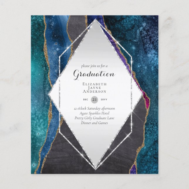 BUDGET Agate GRADUATION Party Invites Glitter Glam Flyer (Front)