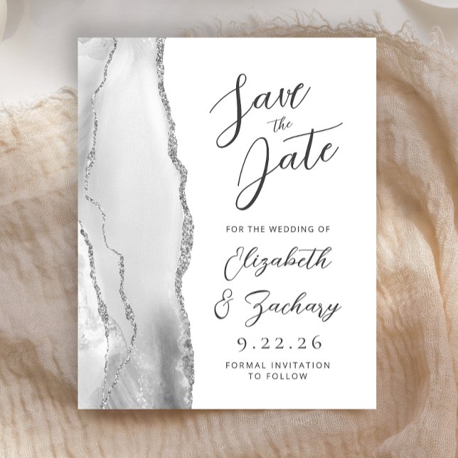 Budget Agate Grey Silver Script Save the Date (Creator Uploaded)