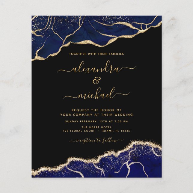 Budget Agate Navy Blue Gold Blue Wedding (Front)