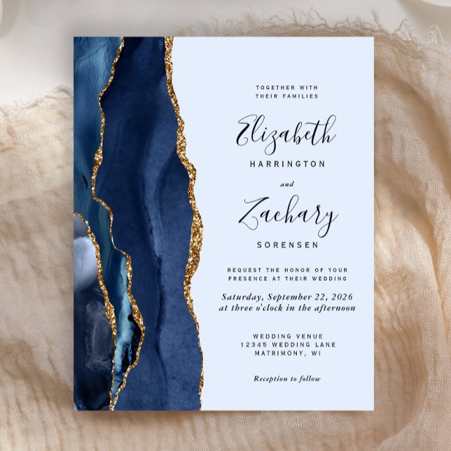Budget Agate Navy Blue Gold Wedding Invitation (Creator Uploaded)