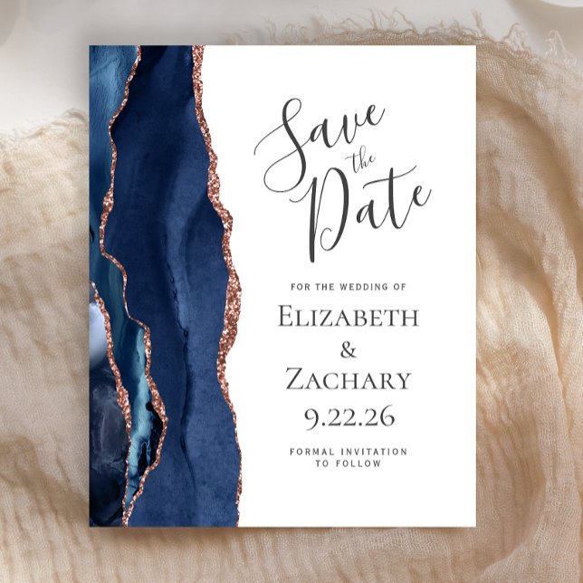 Budget Agate Navy Blue Rose Gold Save the Date (Creator Uploaded)