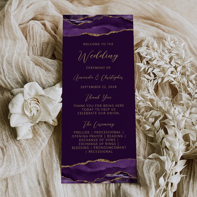Budget Agate Purple Gold Plum Wedding Program Rack Card (Creator Uploaded)
