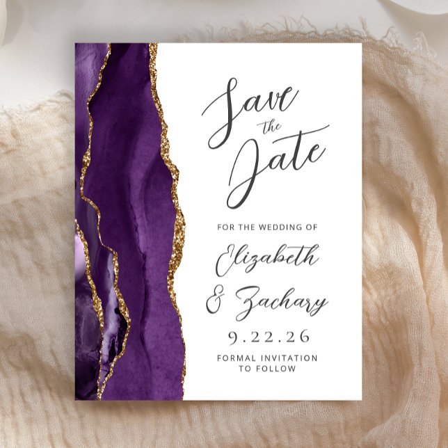 Budget Agate Purple Gold Script Save the Date (Creator Uploaded)