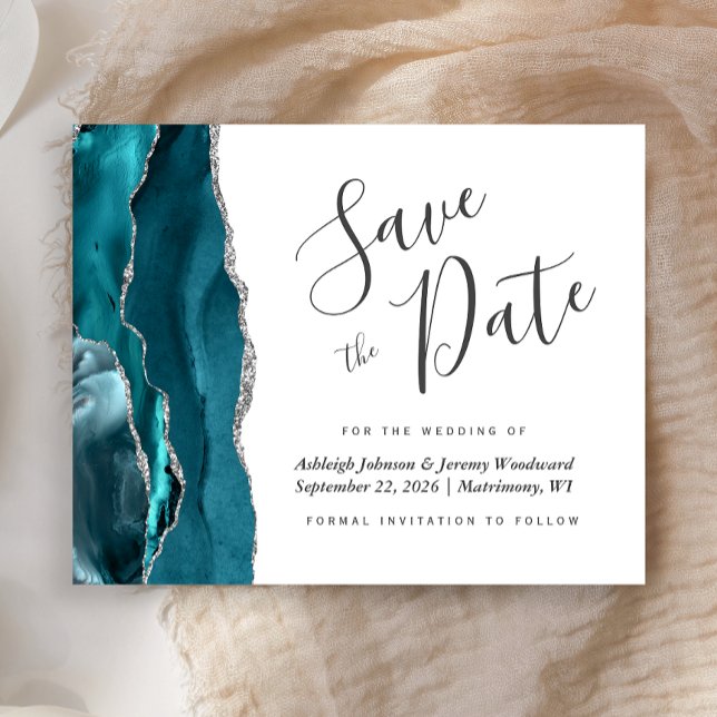 Budget Agate Teal Blue Silver Save the Date (Creator Uploaded)