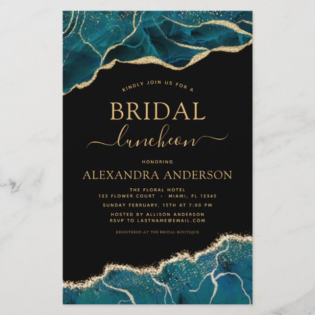 Budget Agate Teal Gold Bridal Shower Luncheon (Front)