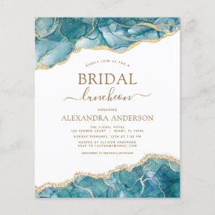 Budget Agate Teal Gold Bridal Shower Luncheon Flyer