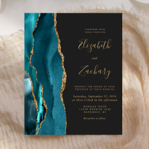 Budget Agate Teal Gold Dark Wedding Invitation