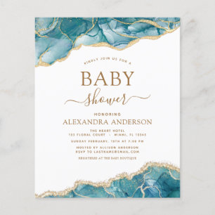Budget Agate Turquoise Baby Shower Teal Gold Flyer