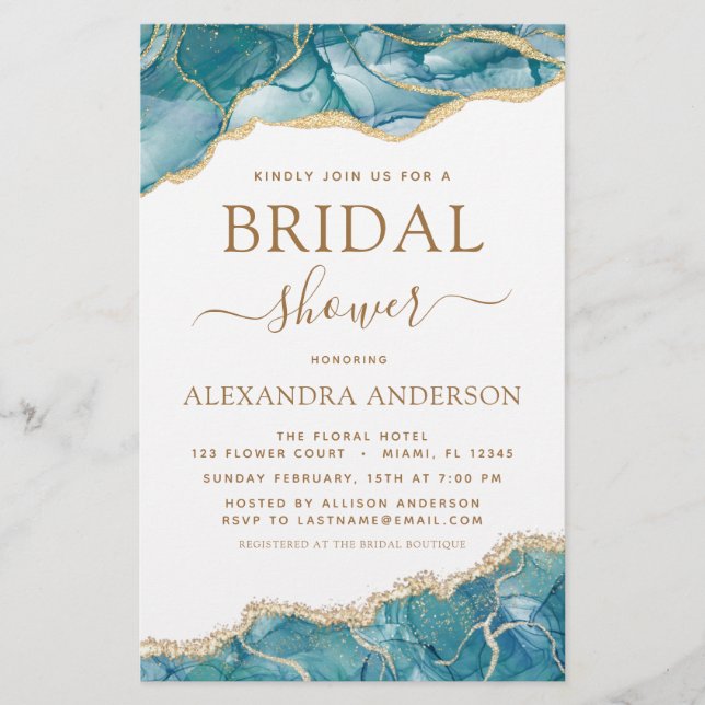 Budget Agate Turquoise Bridal Shower Teal Gold  (Front)