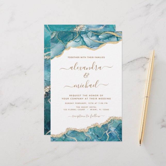 Budget Agate Turquoise Teal Gold Wedding (Front/Back In Situ)