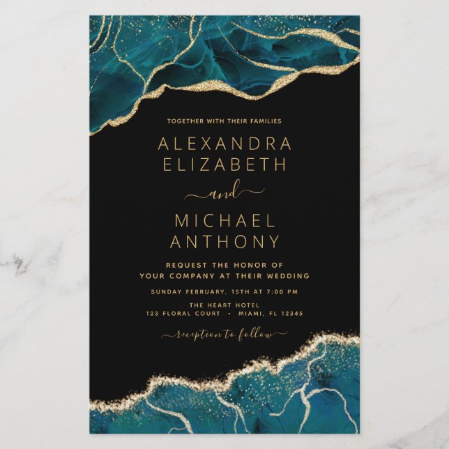 Budget Agate Turquoise Teal Gold Wedding (Front)