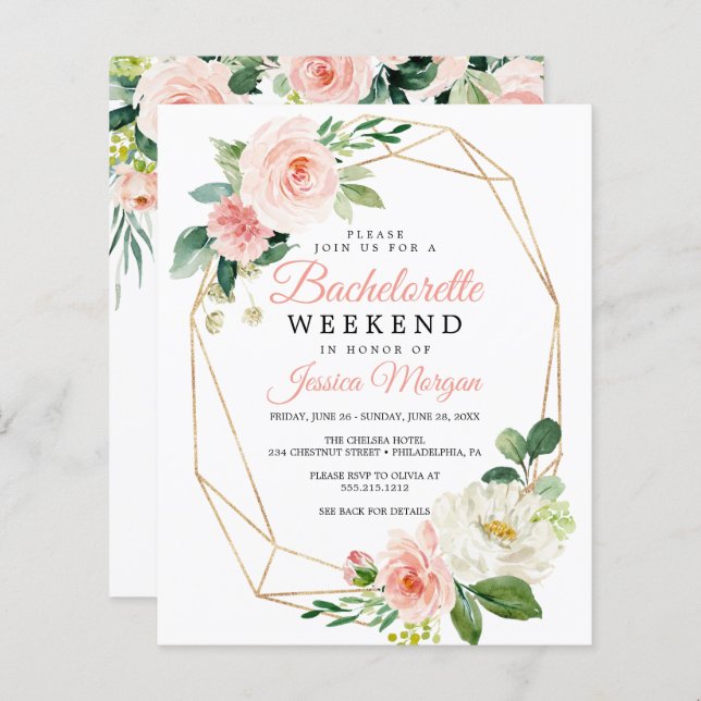 Budget Airy Blush Bachelorette Weekend Invitation (Front/Back)
