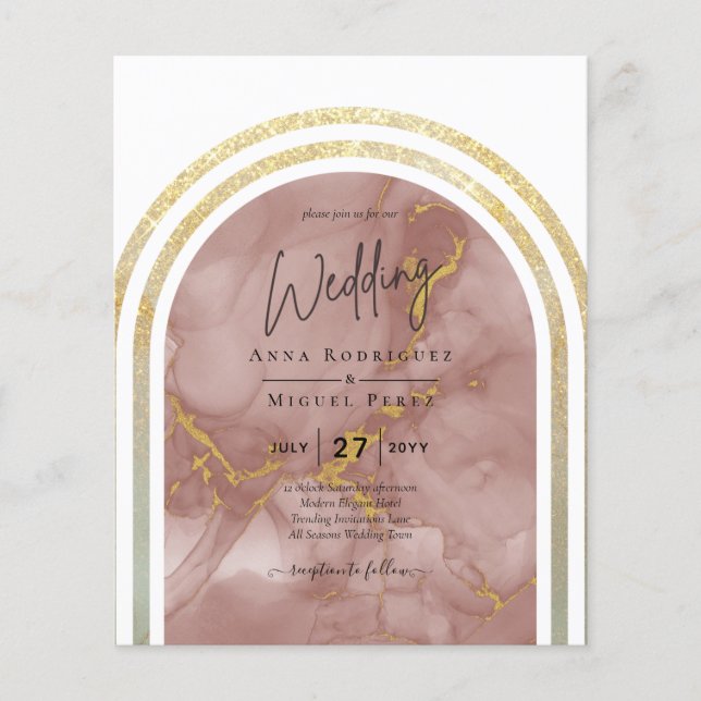BUDGET All-in1 Gold Dusty Rose Marble Arch Wedding Flyer (Front)