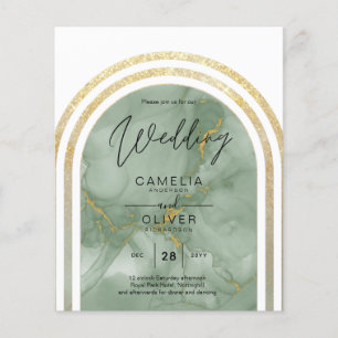 BUDGET All-in1 Gold Green Sage Marble Arch Wedding Flyer