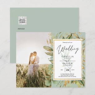 Budget All-in1 PHOTO Greenery Wedding RSVP QR CODE