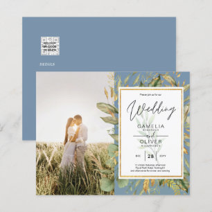 Budget All-in1 PHOTO Greenery Wedding RSVP QR CODE
