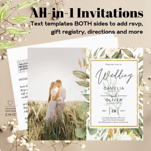 Budget All-in1 PHOTO Greenery Wedding RSVP QR CODE (Creator Uploaded)