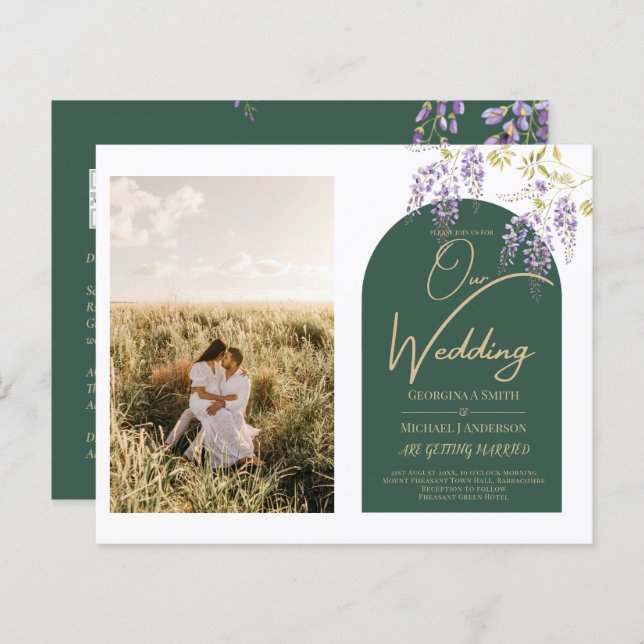 Budget All-in1 PHOTO Wedding Wisteria QR Code INV (Front/Back)