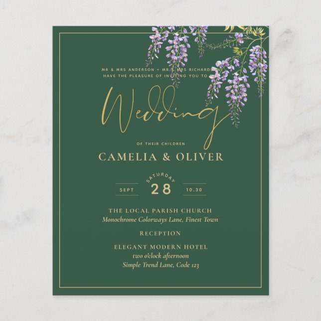 BUDGET All-in1 Wisteria Green Gold Arch Wedding Flyer (Front)