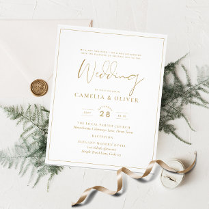 BUDGET All-in-1 Classic Gold Text White Wedding Flyer
