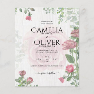 Budget All-in-1 Dusty Pink Roses Floral Wedding Flyer