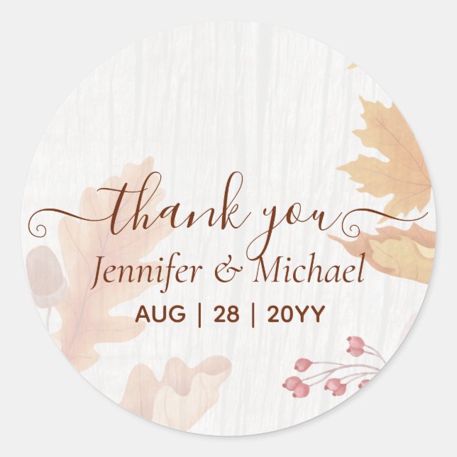 BUDGET All-in-1 Fall Leaves Terracotta Wedding Classic Round Sticker (Front)