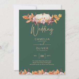 BUDGET All-in-1 Fall Pumpkin Green Gold Wedding Invitation