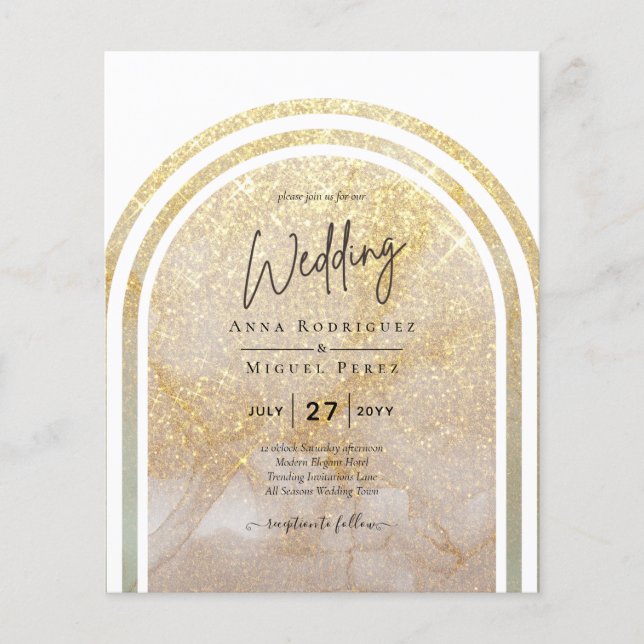 BUDGET All-in-1 Gold Glitter Arch Modern Wedding  Flyer (Front)