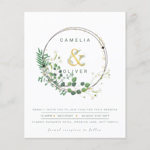 BUDGET All-in-1 Green Gold Wreath QR Code Wedding Flyer