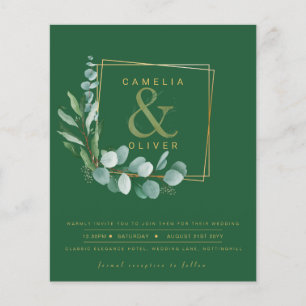 BUDGET All-in-1 Green Gold Wreath QR Code Wedding Flyer