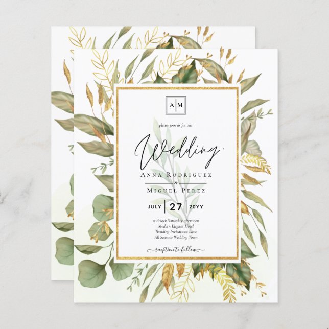 BUDGET All-in-1 Greenery Gold Leaves  Wedding (Front/Back)