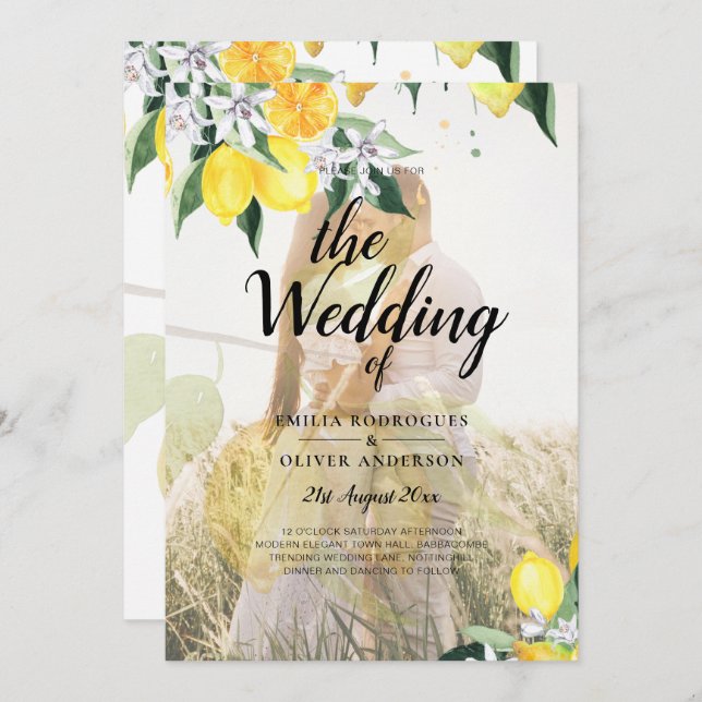BUDGET All-in-1 PHOTO OVERLAY Lemons Wedding QR Invitation (Front/Back)