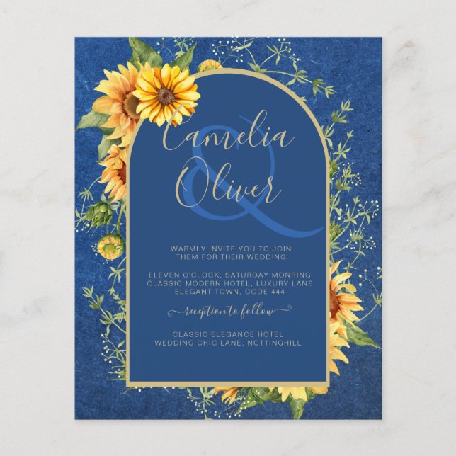 BUDGET All-in-1 Rustic Sunflowers BLUE Wedding Flyer (Front)