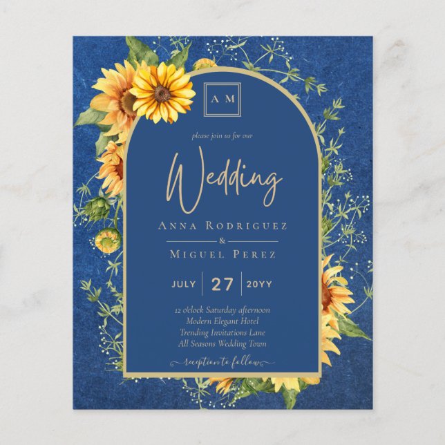 BUDGET All-in-1 Rustic Sunflowers BLUE Wedding Flyer (Front)