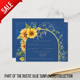 BUDGET All-in-1 Rustic Sunflowers BLUE Wedding Postcard