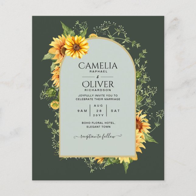 BUDGET All-in-1 Rustic Sunflowers Greenery Wedding Flyer (Front)