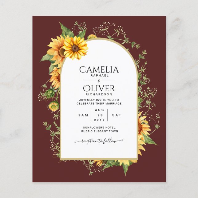 BUDGET All-in-1 Rustic Sunflowers Greenery Wedding Flyer (Front)